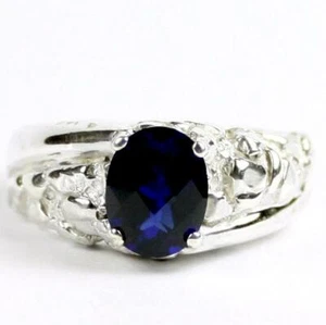 Anillo pepita de plata esterlina 925 para hombre, zafiro azul creado, SR368 - Imagen 1 de 5