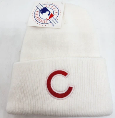 NEW Chicago Cubs White Red Cuffed No Pom Knit Stocking Hat Cap Winter MLB - Image 1 of 4