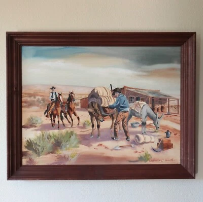 Cornelius C Smith Jr Western Watercolor Cowboys Old West Desert Horses Arizona - Image 1 of 4