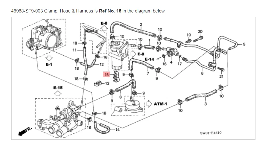 Abrazadera, manguera y arnés HSX GENUINO FABRICANTE ORIGINAL HONDA ACURA ☆ 46968-SF9-003 ☆ Foto 1 de 1