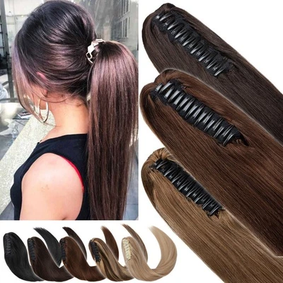 Russian Real Human Hair Ponytail Hair Extensions Claw Clip in Magic Pony Tail US - Image 1 of 4