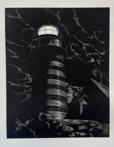 Stevan Dohanos (estadounidense 1907-1994) West Quoddy Light, 1934 grabado en madera - Imagen 1 de 3