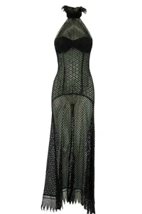 Maxi abito nero La Perla vintage collo alto It 44 10 12 UK US 6 8 - Foto 1 di 22