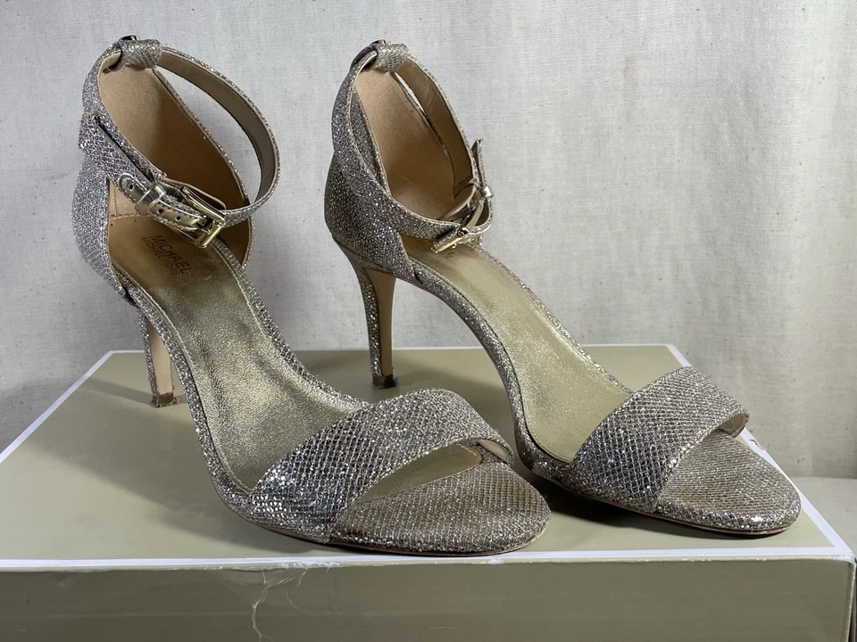 Michael Kors Sienna Mid Glitter Sandals Silver/Sand 8.5M – With Box, Used#005 - Image 1 of 4