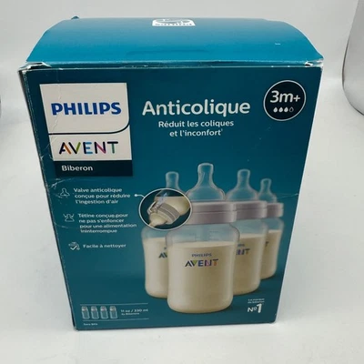 Pack of 4 Philips Avent Anti-Colic Baby Bottles 11oz/330ml 3 Month+ Clear - Image 1 of 4