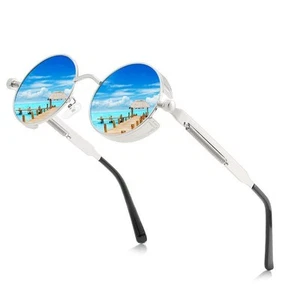 Retro Gothic Steampunk Sunglasses for Women Men Round Lens Metal Hippie Style - Picture 1 of 40