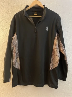 Browning Black 1/4 Zip Pullover, Camo Detail, Men’s Medium Long Sleeve - Image 1 of 4