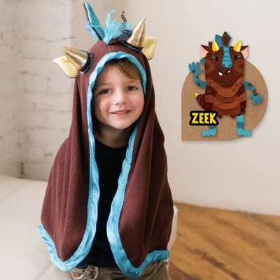 Hooded Wearable Blanket Kids 30 in Triple Stitch Satin Bind Brown Dragon NWT - Image 1 of 4