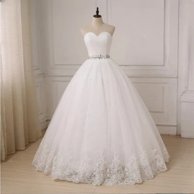 Simple A-Line Wedding Dresses Off Shoulder Sleeveless Lace Applique Bridal Gowns - Image 1 of 4