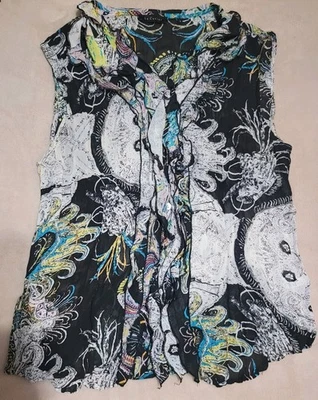 Blusa sin mangas Le Caviar para mujer talla grande negra abstracta mandala estampado boho Foto 1 de 4