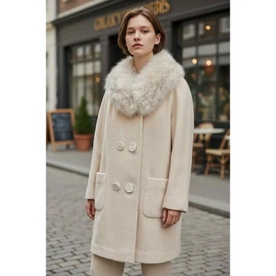 Abrigo de lana Madigans vintage con cuello de piel real extraíble ILGWU hecho en Unión EE. UU. Foto 1 de 4