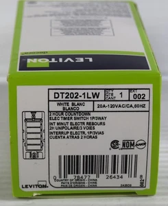LEVITON Countdown Switch 15-30 Min 1-2 Hour 20A Single Pole DT202-1LW - NEW - Picture 1 of 8
