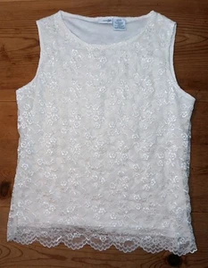 East 5th Lace Tank Top Womens L Cream Lined Sleeveless Stretch Boat Bateau Neck - Picture 1 of 9