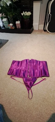 Womens Purple Waist Cincher With Ribbon Tie Back Size 6XL With Thong - Image 1 of 3