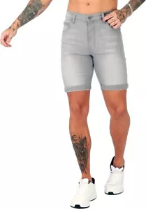 Pantaloncini uomo cotone grigio denim estivo jeans casual slim pantaloni da spiaggia - Foto 1 di 6