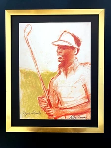 LEROY NEIMAN + TIGER WOODS + 1991 + SIGNED PRINT FRAMED 14X11 in. - Picture 1 of 3