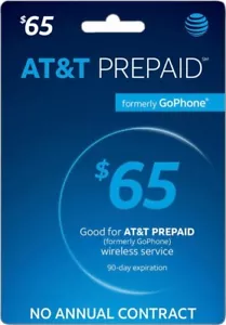 AT&T - AT&T Prepaid $65 Refill Top-Up Prepaid Card , AIR TIME  PIN / RECHARGE  - Picture 1 of 1