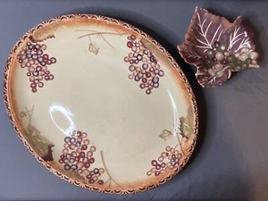 Clay Art StoneLite Vineyard Deep Serving Platter/Tray & Grape Leaf Dip Bowl - Picture 1 of 12