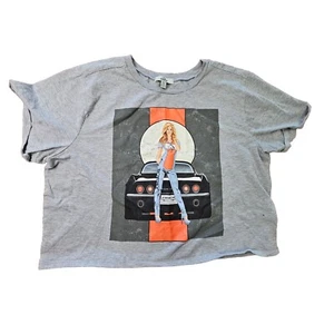 Jordache Womens Cropped T-Shirt 2XL Gray XXL Racing Cassie Retro 90s N6a - Picture 1 of 11