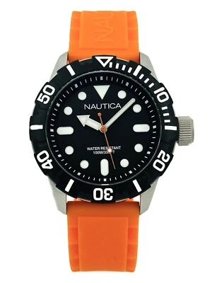 Nautica A11602G Black Dial Luminous Indexes Orange Silicone Rubber Strap Watch - image 1 of 4