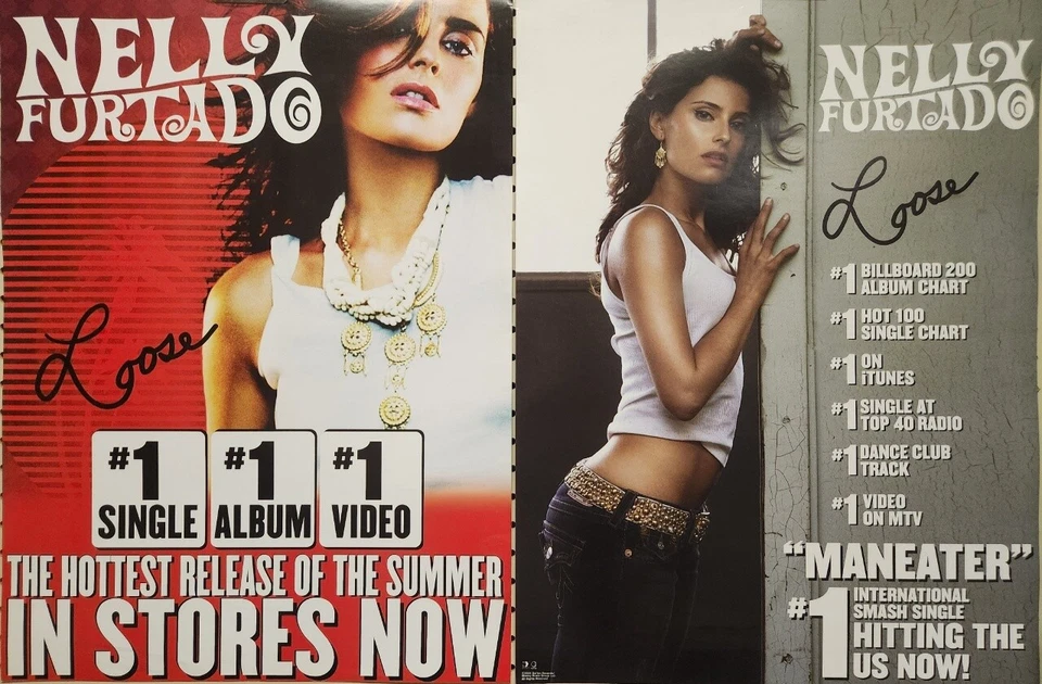 Póster promocional suelto de 2 caras de Nelly Furtado 2006 impecable nuevo stock antiguo Foto 1 de 1