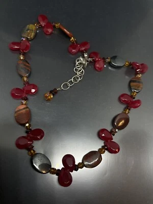 "Collar de plata esterlina con cuentas de brioletas de ágata de vidrio Lucite 14-15,5""" Foto 1 de 4