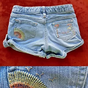PANTALONES CORTOS VAQUEROS VINTAGE Y2K Tropical Bordados AZUL MARINO ANTIGUO Niña Medianos - Imagen 1 de 12