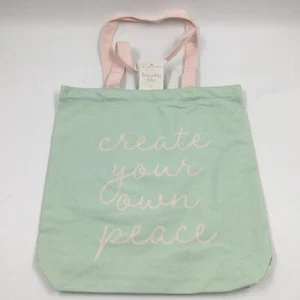 Green and Pink Reusable Medium Size Cloth Tote Bag 14" x 13" Create Peace Theme - Picture 1 of 3