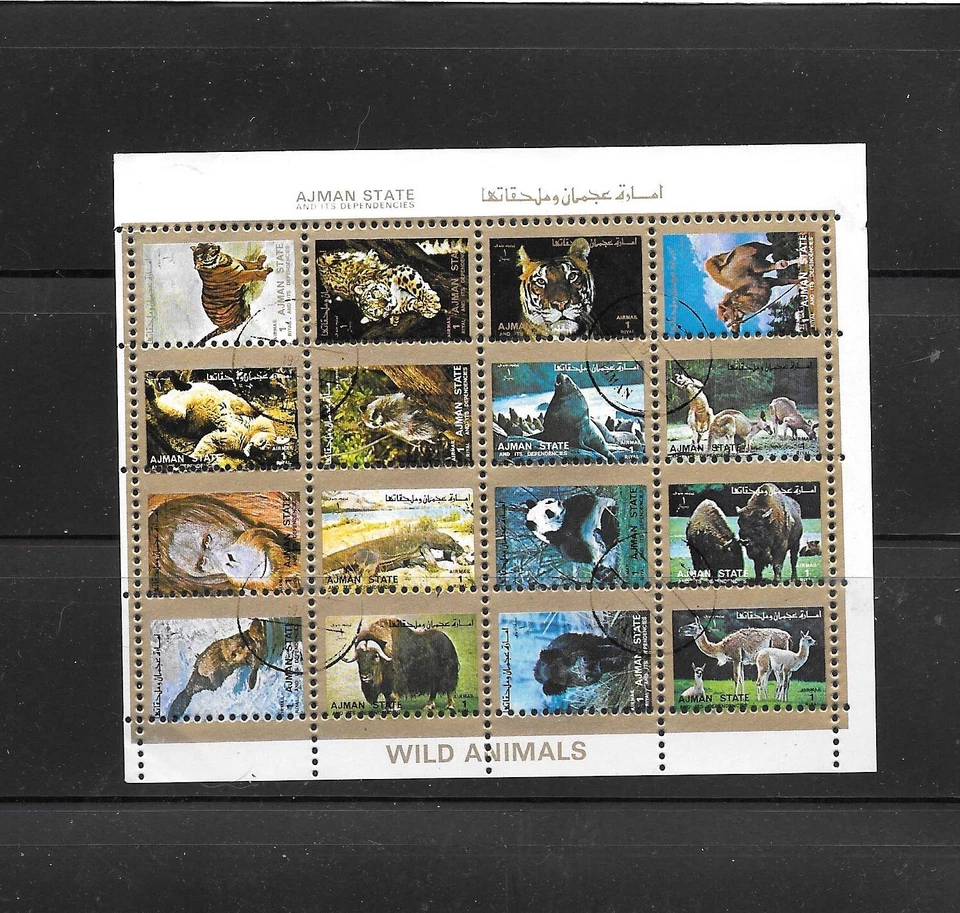 AJMAN 1973 ANIMALES SALVAJES HOJA COMPLETA CTO USADO SELLO ANTIGUO INC TIGRES Foto 1 de 1