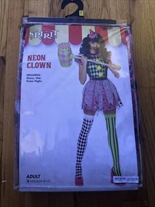 Neon Clown Women’s Halloween Adult Costume MEDIUM 8-10 Dress, Hat, Knee Highs - Picture 1 of 1
