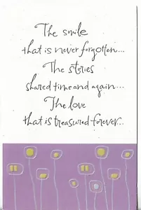 NUEVA Tarjeta de Felicitación Americana aprox 4.5x7" Sympathy The Smile That is Never Forgot - Imagen 1 de 3