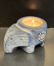 Elephant Soapstone Carved Candle Tea Light Cup Holder Blue Made in Kenya