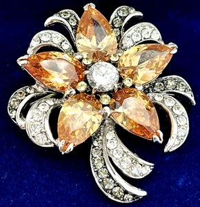 Exquisite Camrose & Kross Rhinestone Topaz Floral Brooch COA /Jackie Kennedy JBK - Picture 1 of 12