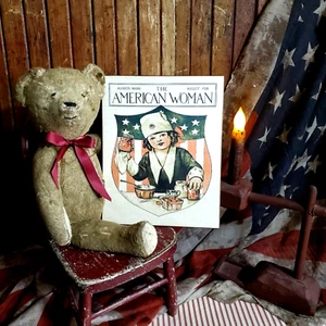 PRIMITIVE ANTIQUE OLD VICTORIAN VINTAGE STYLE JULY 4 AMERICAN GIRL USA 1918 SIGN - Picture 1 of 10