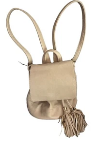 Forever 21 Cream Colored LEATHER HOBO DRAWSTRING Backpack BAG TASSELS - Picture 1 of 4