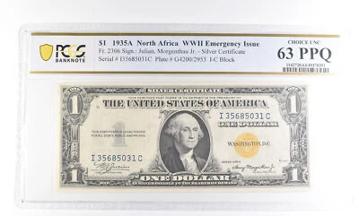 1935 A $1 N. Africa Silver Certificate WWII Fr#2306 Choice Unc 63 PPQ PCGS *2451 - Image 1 of 3