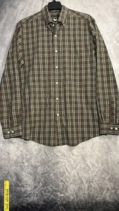 Eddie Bauer Cotton Brown Green Long Sleeve Plaid Shirt Men’s Legen Wash Size L - Picture 1 of 11