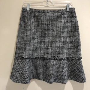 Falda Corta Max Mara Negro/Blanco Tweed Detalle Deshilachado Volantes Dobladillo Talla M - Imagen 1 de 4