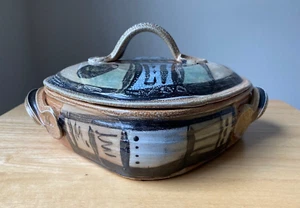 NANCY UTTERBACK Square Abstract Salt Glazed Stoneware Casserole - Colorado - Picture 1 of 13