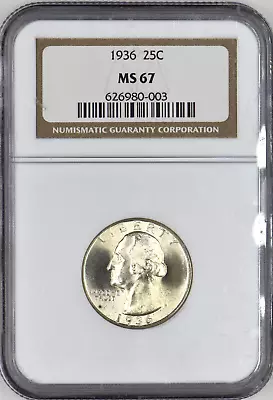 1936 Silver Washington Quarter 25C NGC MS 67  - Image 1 of 2