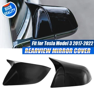Gloss Black Exterior Horn Rear View Mirror Cover Trim For Tesla Model 3 2017-22 - Picture 1 of 9