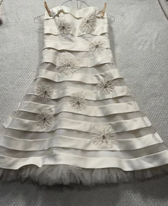 Beaded Strapless Short Ivory Ball Gown Wedding Dress Sz 10 Galina David's Bridal - Picture 1 of 6
