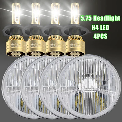 5.75" White LED Halo Halogen Light Bulb Crystal Clear Headlight Angel Eye Set - Image 1 of 4