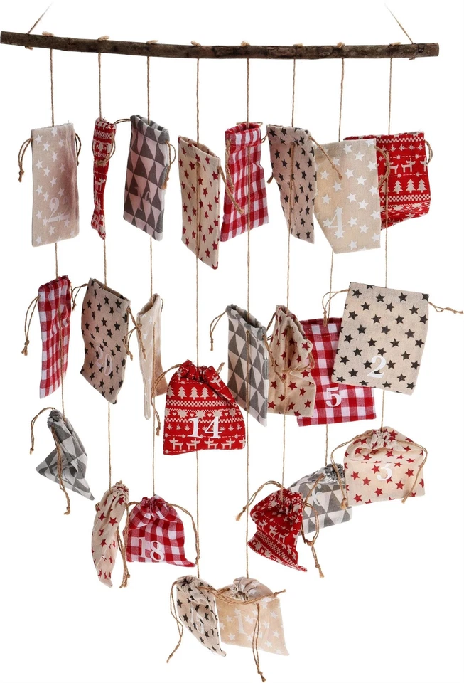Adventskalender 24 Jutesäckchen inkl. Ast - Jute Weihnachtskalender selbstbefüll - Bild 1 von 1
