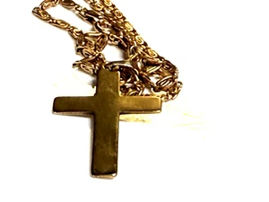 Vintage Pendant Solid Gold Cross Chain Jewellery Unisex 14ct - Picture 1 of 10
