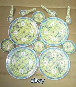 12 PIEZAS AMARILLO FAMILLE ROSE MUN SHOU JINGDEZHEN CHINA 9" PLATOS DE LONGEVIDAD Cuencos - Imagen 1 de 9