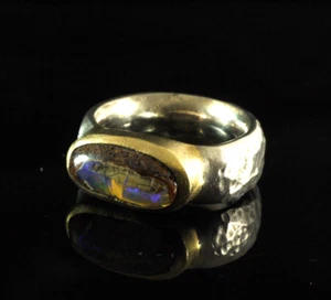 925 Sterlingsilber Ring mit Boulder Opal vergoldete Fassung Gr 53 - Bild 1 von 5