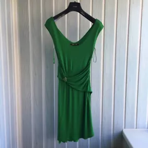 Roberto Cavalli Green Viscose Sleeveless Rhinestone Geometric Midi Dress Size 40 - Picture 1 of 17
