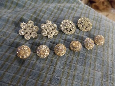 Vintage RHINESTONE $ GLASS Flower 1/2, 3/4, 7/8"  MIXED BUTTON Lot of 10 VG ! - Image 1 of 3