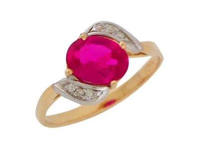 10k or 14k Two Tone Gold July Simulated Ruby White CZ Ladies Elegant Bypass Ring - Image 1 of 4